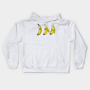 Banana Buddies: Happy, Half-Peeled, &amp;amp; Bitten (Horizontal Variant) Kids Hoodie